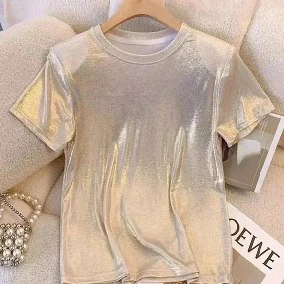 Apricot Casual Women's Chic And Elegant Mermaid Princess Round Neck T-Shirt - Picture 2 of 7